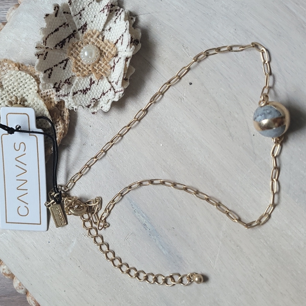ADDISON GOLD-WRAPPED GRAY JASPER BALL NECKLACE - Picture 1 of 4